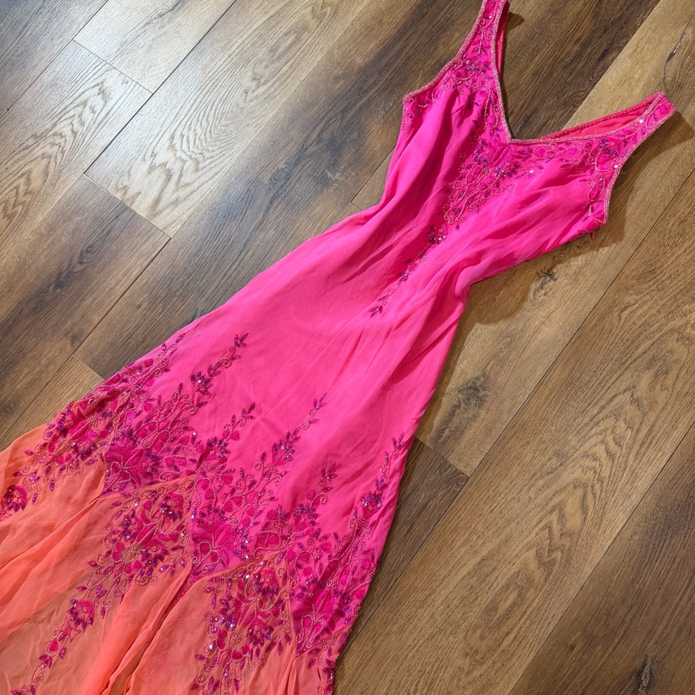Vintage Y2K 100% Silk Beaded Dress Vintage Beaded Dress Fairy Ombré Rainbow Prom - Picture 6 of 17